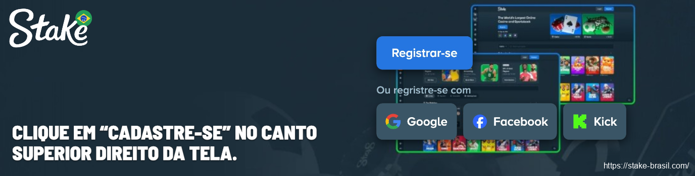 Clique em “Cadastre-se” no canto superior direito da tela Stake