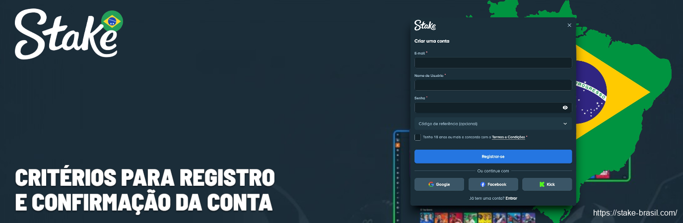Critérios para Registro e Confirmação da Conta Stake Cassino