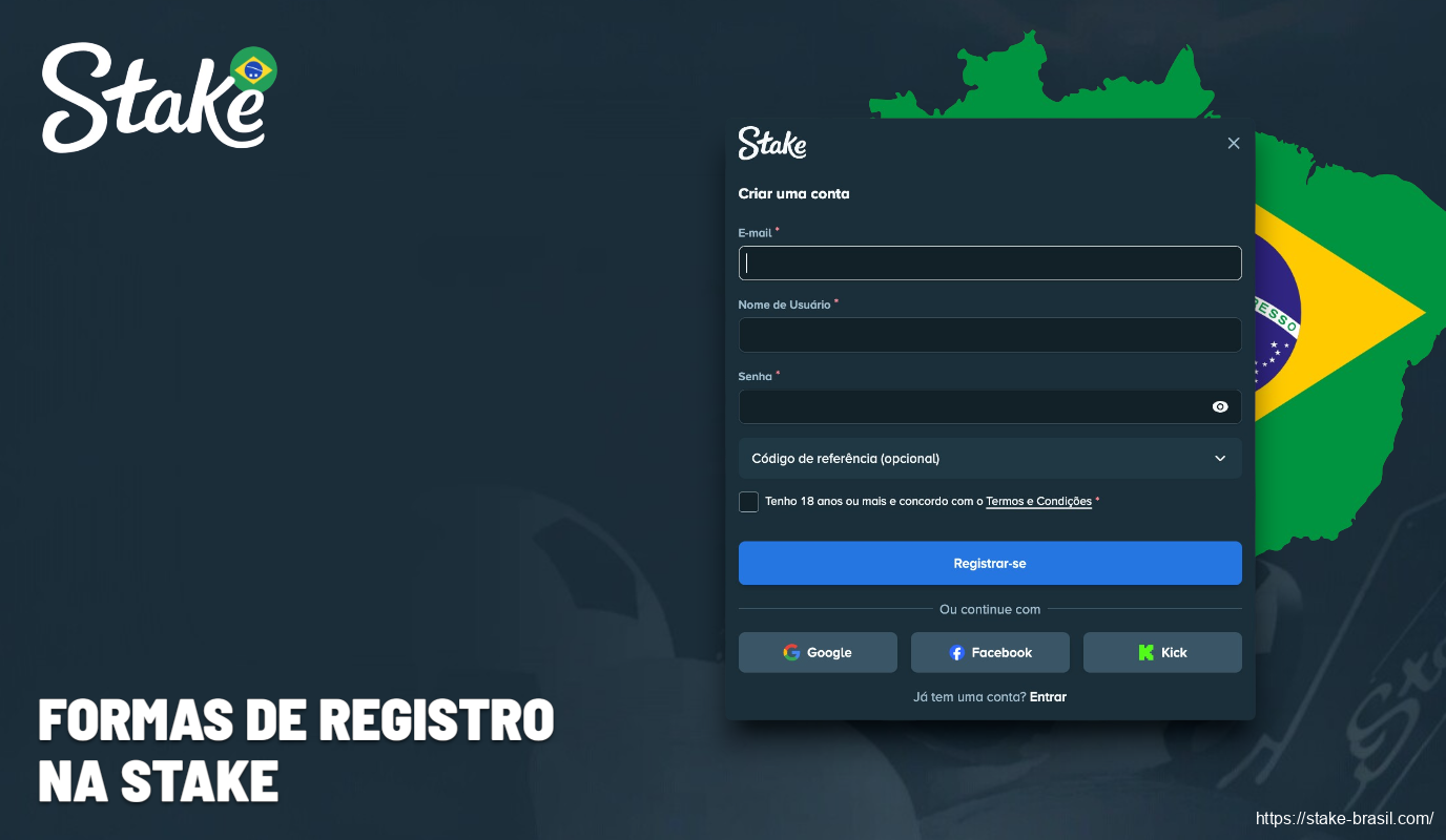 Formas de Registro na Stake Cassino