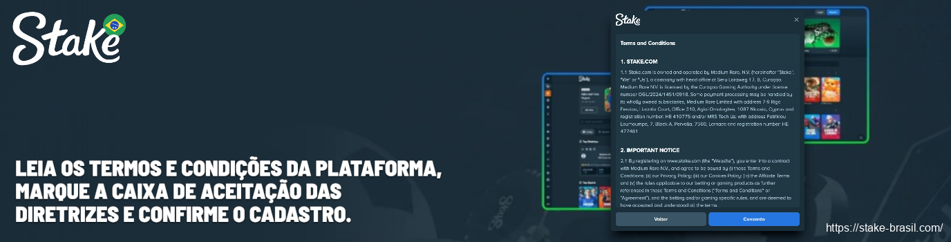 Leia os Termos e Condições da plataforma Stake Cassino