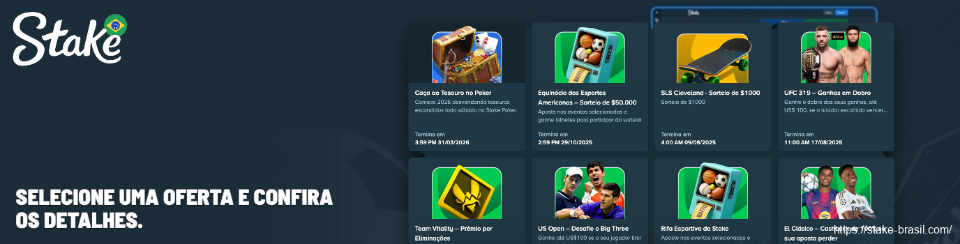 Selecione uma oferta e confira os detalhes Stake